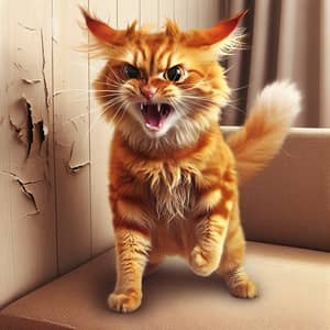 Intense Orange Cat Ready to Fight in Domestic Setting