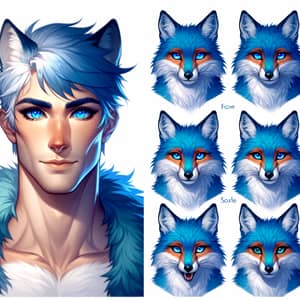 Male Fox Demi-Human with Blue Fur and Eyes
