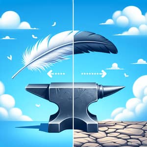 Feather vs. Anvil: Symbolic Contrast Illustration