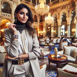 Classy and Confident Middle Eastern Woman Living Her Best Life in Luxurious Spain Hotel