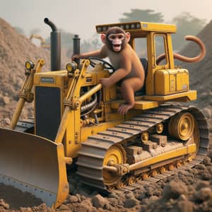 Curious Monkey Operates Yellow Bulldozer | Construction Site Fun