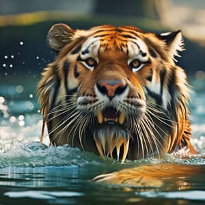Saber-toothed Tiger Swimming: Prehistoric Predator in Water