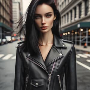 Stylish Tall Girl in Black Leather Jacket