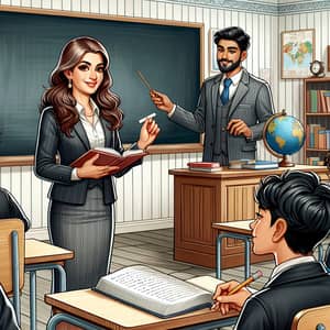 Professional South Asian Female Teacher Educating Hispanic Male Student