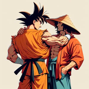 Goku and Luffy Embrace in Heartwarming Scene