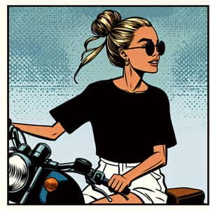 Comic Book Style Girl with Tan Skin on Motorcycle