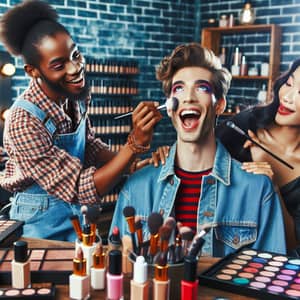 Vibrant Makeup Studio Scenes with Diverse Artists