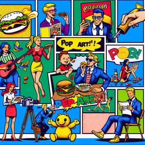 Pop Art Style with Comic Characters and Popular Culture References