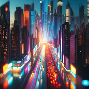 Futuristic Cyberpunk Cityscape: Vibrant Neon Lights & Miniature Effect