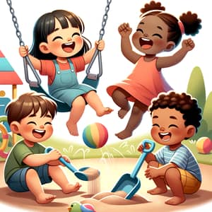 Joyful Diverse Children Playing in Bright Playground