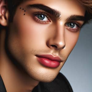 Handsome Young European Man with Grey Eyes and Moles | Website Name