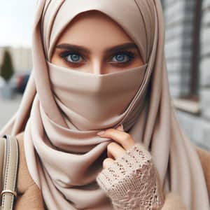 Beautiful Muslim Woman in Beige Hijab