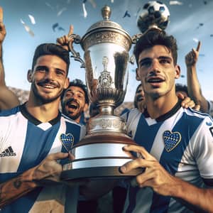 Boca Juniors Football Players Celebrate Victory with Trophy