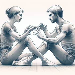 Empathetic Body Language Art: Pencil Sketch Depicting Mirroring Touch