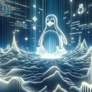 Futuristic Linux Kernel: Abstract Sci-Fi Landscape with Tux Statute