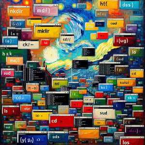 Colorful Linux Commands Artwork | Post-Impressionist Style
