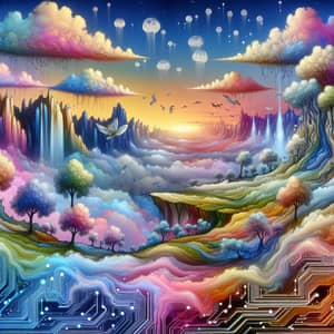 Surrealistic Landscape: Floating Mountains, Mystical Creatures, Digital Art