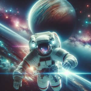 Futuristic Astronaut Floating in Space Near Planet | Sci-Fi Scene