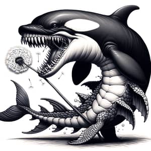 Fantasy Creature with Orca Head, Crocodile Legs, Shark Tail, & Dandelion Teeth