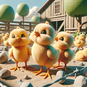3D Baby Chicks at Farm - Pixar-Style Imagery