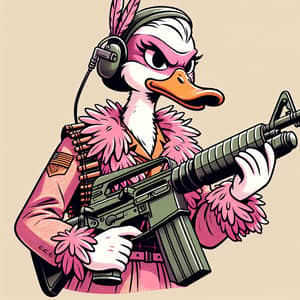 Fierce Female Duck with Machine Gun - Playful Comic Book Character