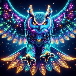 Majestic Neon Owl in Cyberpunk Digital Art | Long Exposure
