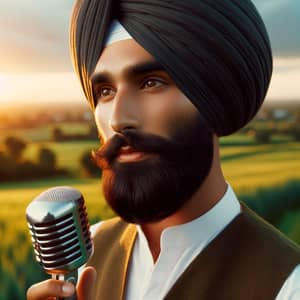 Traditional Punjabi Attire Singer in Evening Landscape