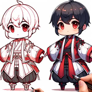 Chibi-Style Anime Figure in Red, White & Black Clothing