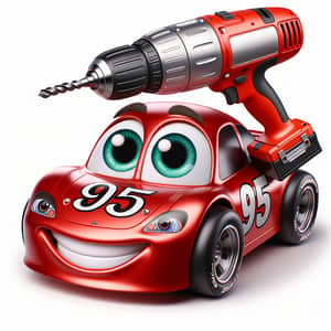 Red Race Car with Expressive Eyes and Number 95