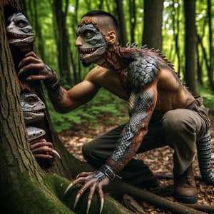 Man Transforming into Lizard in Woods | Reptile Metamorphosis