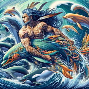 Tangaroa: Maori God Swimming with Dolphins and Whales