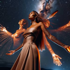 Maori Woman Embracing Cosmos: Ancestral Connection Captured