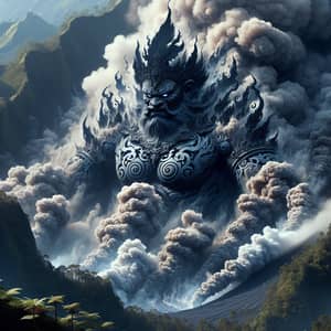 Maori Guardian Silhouette in Volcano Steam - Hyper-realistic Image