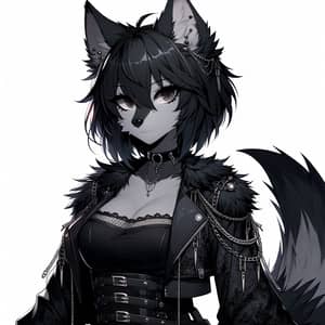 Anime-Style Female Wolf Furry in Gothic Jacket