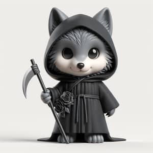 Adorable Grey Wolf Caricature with Sickle | Detailed 3D Render