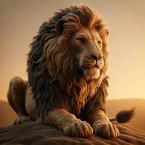 Majestic Ancient Lion with Piercing Eyes Standing at Sunset
