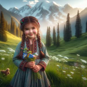 Tajik Girl in Traditional Clothing | Beautiful Mountain Landscape
