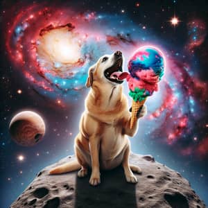 Galactic Dog Enjoying Cosmic Ice Cream in Space