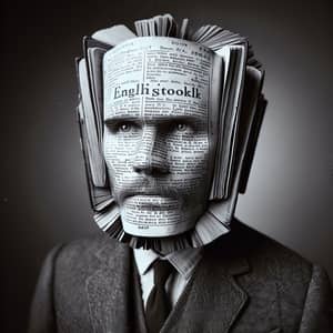 Intricate Academic Portrait: Person with Head Made of English Textbook