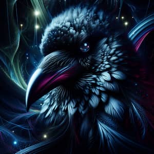 Enigmatic Raven in Neon Lighting: Digital Art in Black