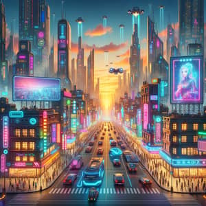 Futuristic Cyberpunk Cityscape at Sunset | Sci-Fi Urban Scene