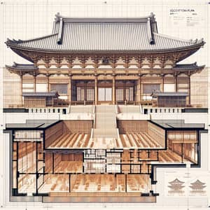 Detailed Section Plan of Sambo-In Temple, Kyoto Japan