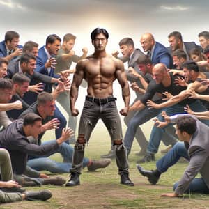 Muscular Asian Man Solo Against Diverse Group - Epic Struggle