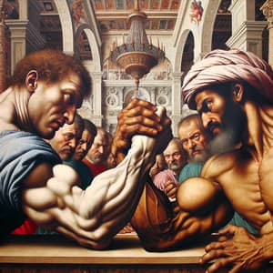 Muscular Men Renaissance Art Arm-Wrestling Scene