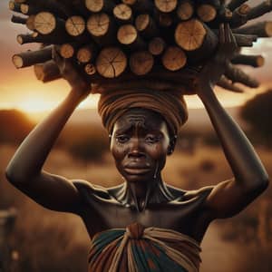 Resilient Black Woman Balancing Firewood | Emotional Scene