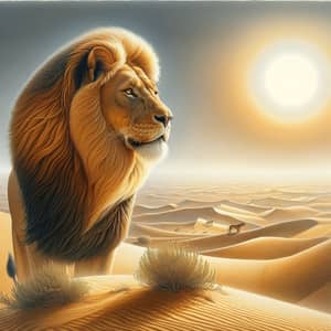 Majestic Lion Surveying Vast Realm in Desert Wilderness
