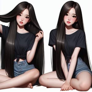 Asian Teenage Girl with Long Dark Hair | Casual Style