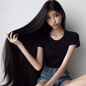 Asian Teenager Girl with Long Black Hair | Fashion Portrait