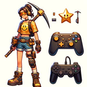 Golden Video Game Character with Star Pickaxe
