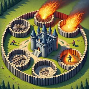 Castle surrounded by 5 Distinct Rings of Wood and Fire